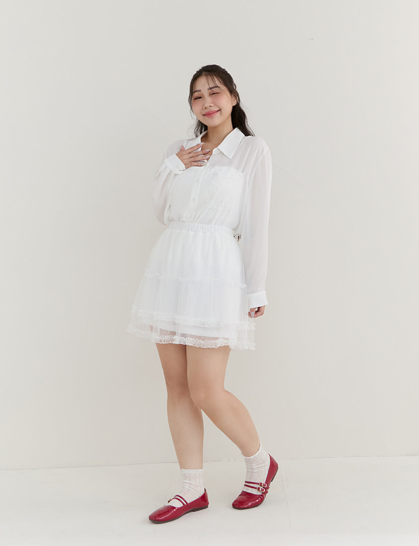 Elegant Lace Patchwork Semi-Sheer Chiffon Plus Size Shirt