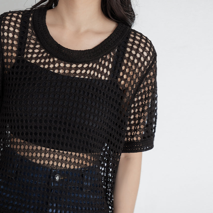 Summer Hollow Knit Short Sleeve Plus Size Top