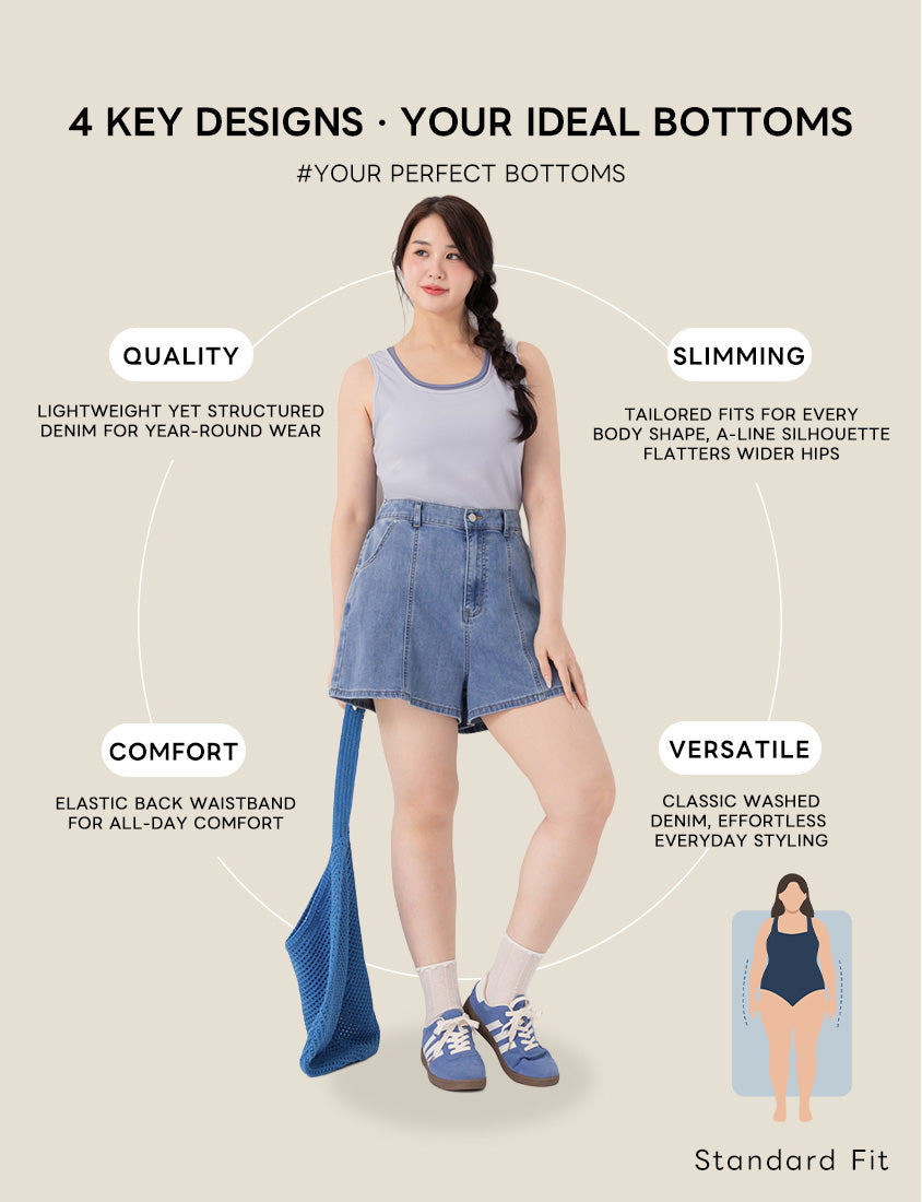 Standard Perfect Fit Slim Fit A-Line Plus Size Denim Shorts