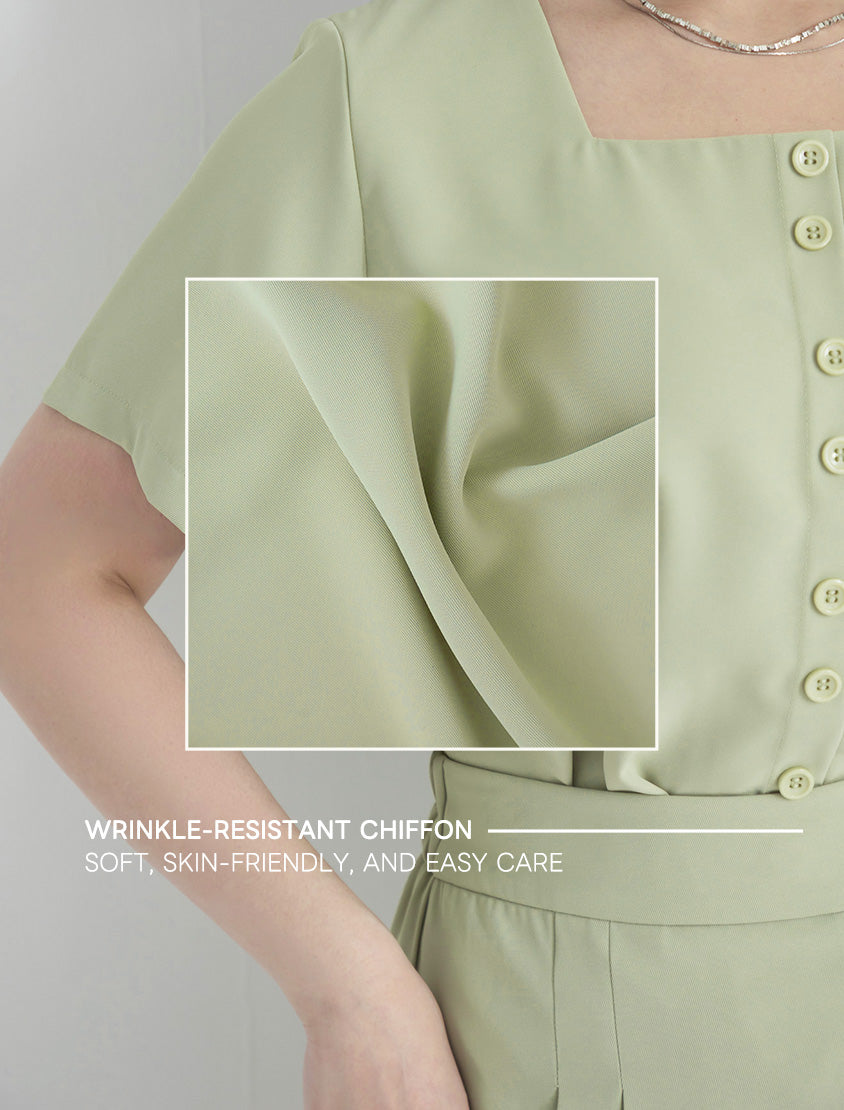 MISS. Elegant Square Neck Faux Button Chiffon Plus Size Top