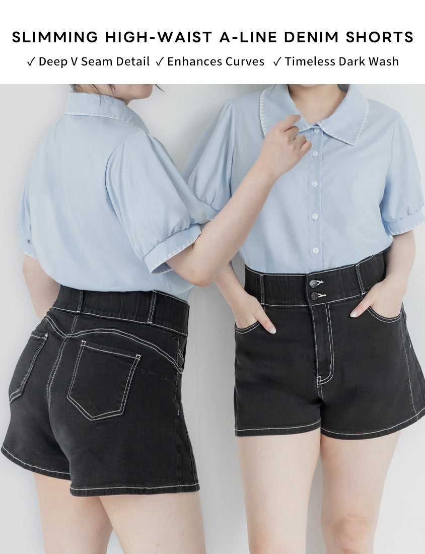 Slimming High Waist A-Line Plus Size Denim Shorts