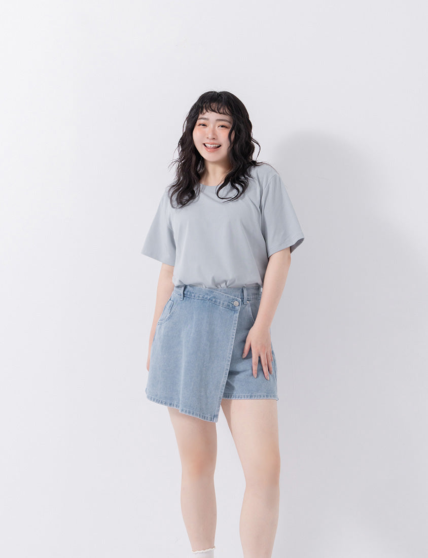 Slim Fit A-Line Wrap Plus Size Denim Skort