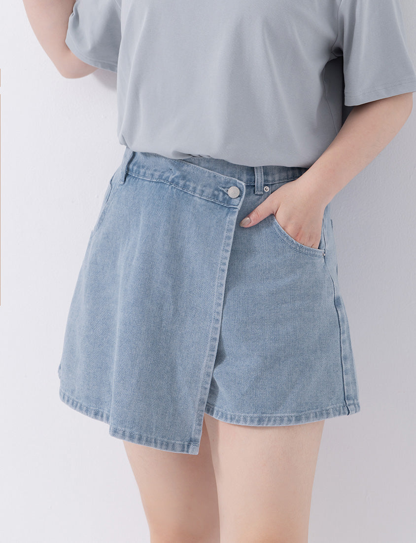 Slim Fit A-Line Wrap Plus Size Denim Skort