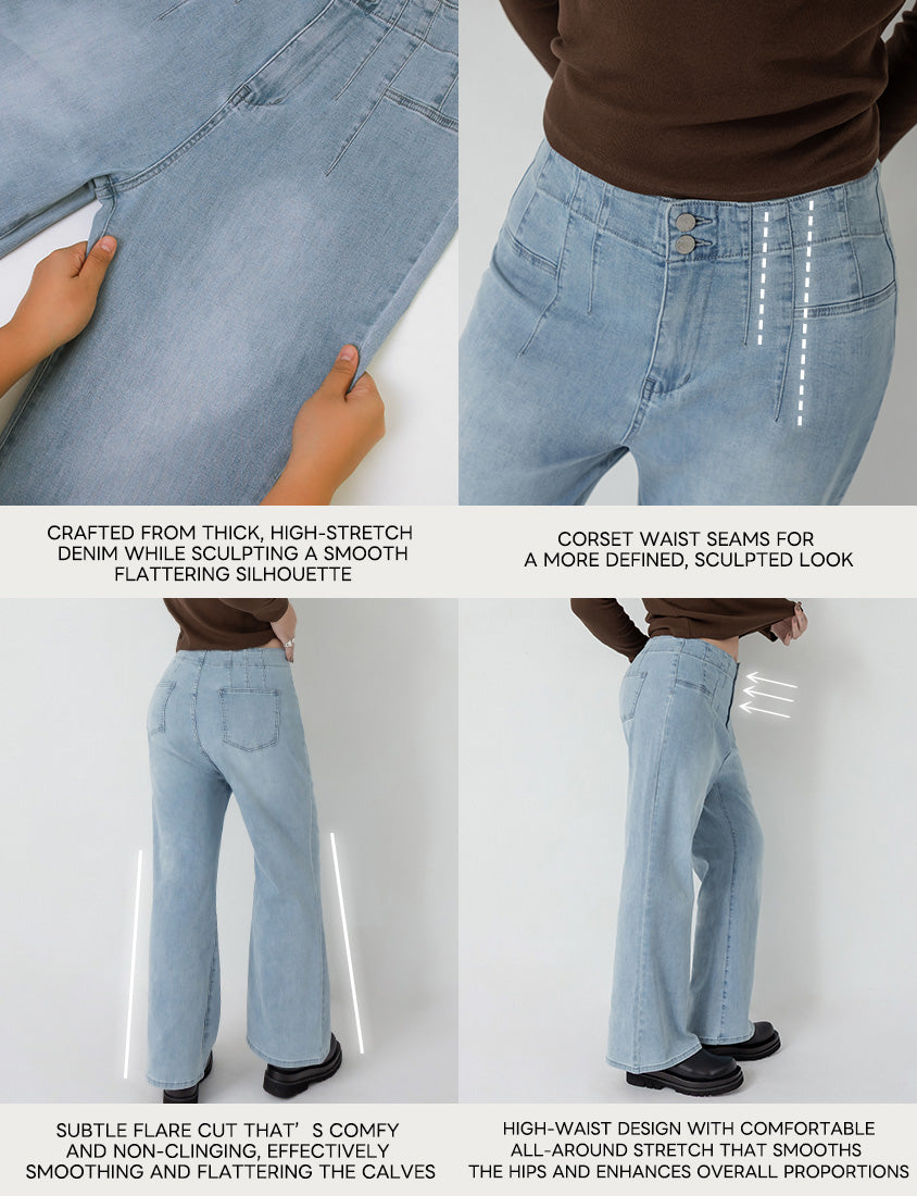 MUA! High Waist Corset Sculpting Long Leg Plus Size Flare Jeans