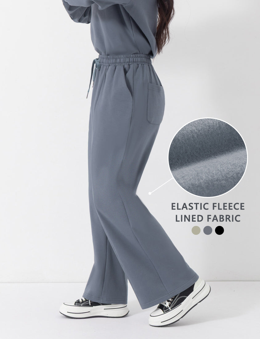 Comfort Deodorizing Brushed Lined Elastic Waist Plus Size Wide Leg Pants