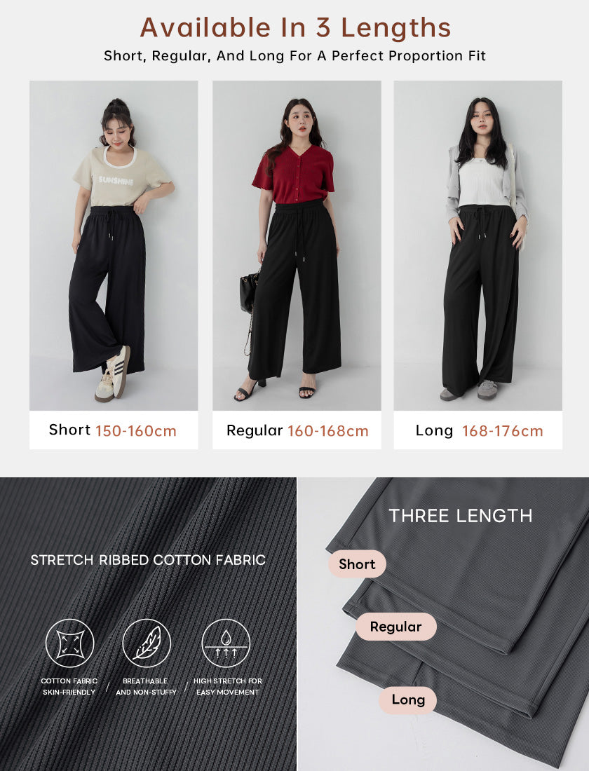 Hip-Contouring Slim Plus Size Wide Leg Pants (Long)