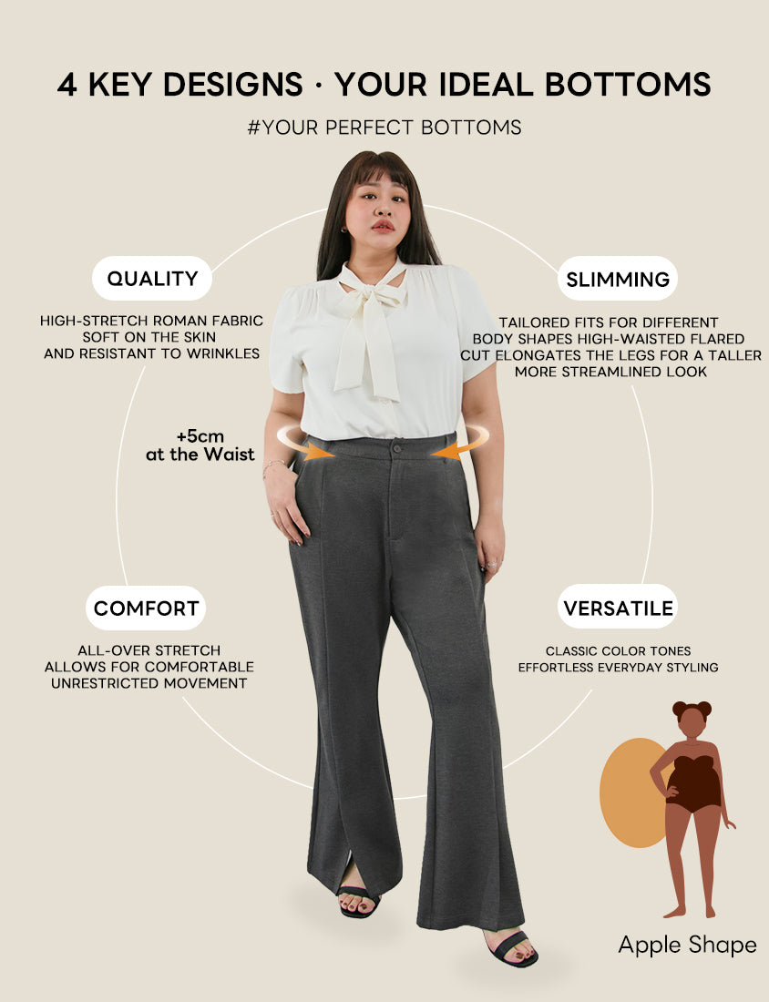 MISS. Apple-Shaped Friendly! Perfect Fit Slit Plus Size Flare Tailored Pants