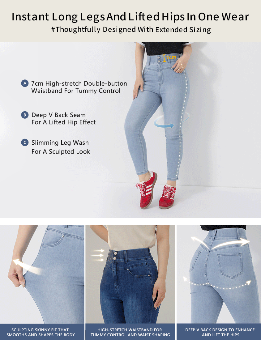 Ultra High Waist Tummy Flattering Long Leg Plus Size Jeans