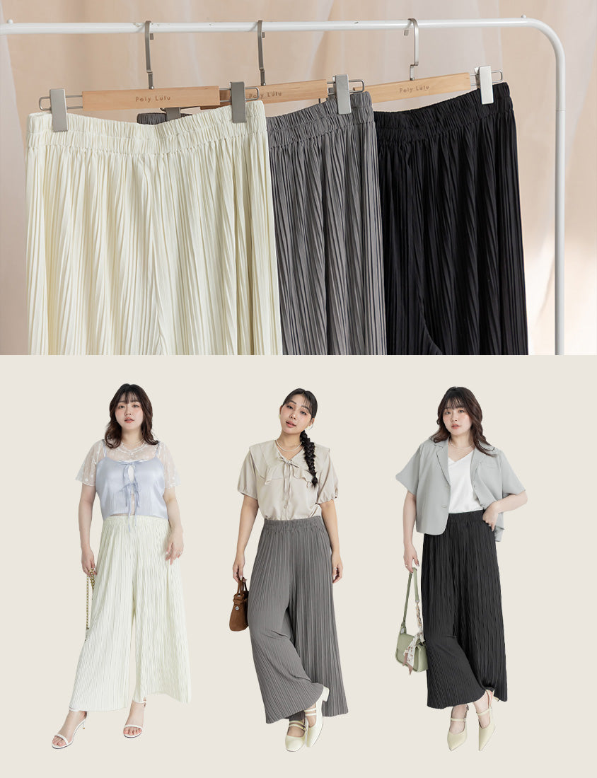 Silky Cool Fine Pleated Plus Size Wide-Leg Pants
