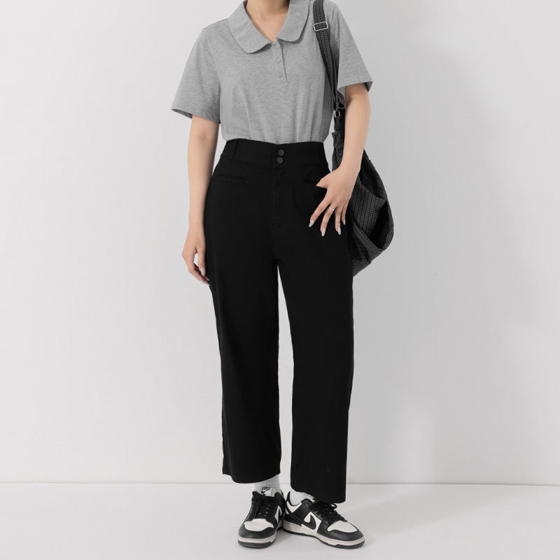 Slim Fit Wide Waistband Twill Plus Size Boyfriend Pants