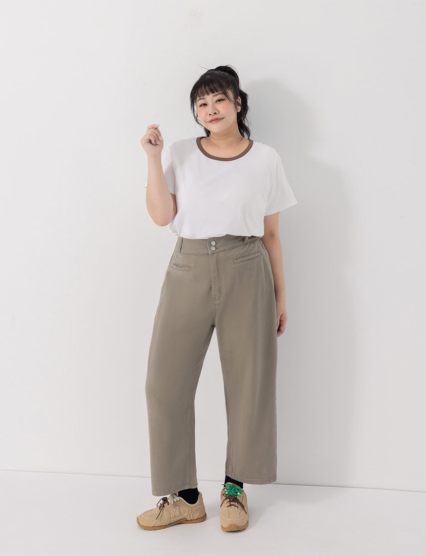 Slim Fit Wide Waistband Twill Plus Size Boyfriend Pants