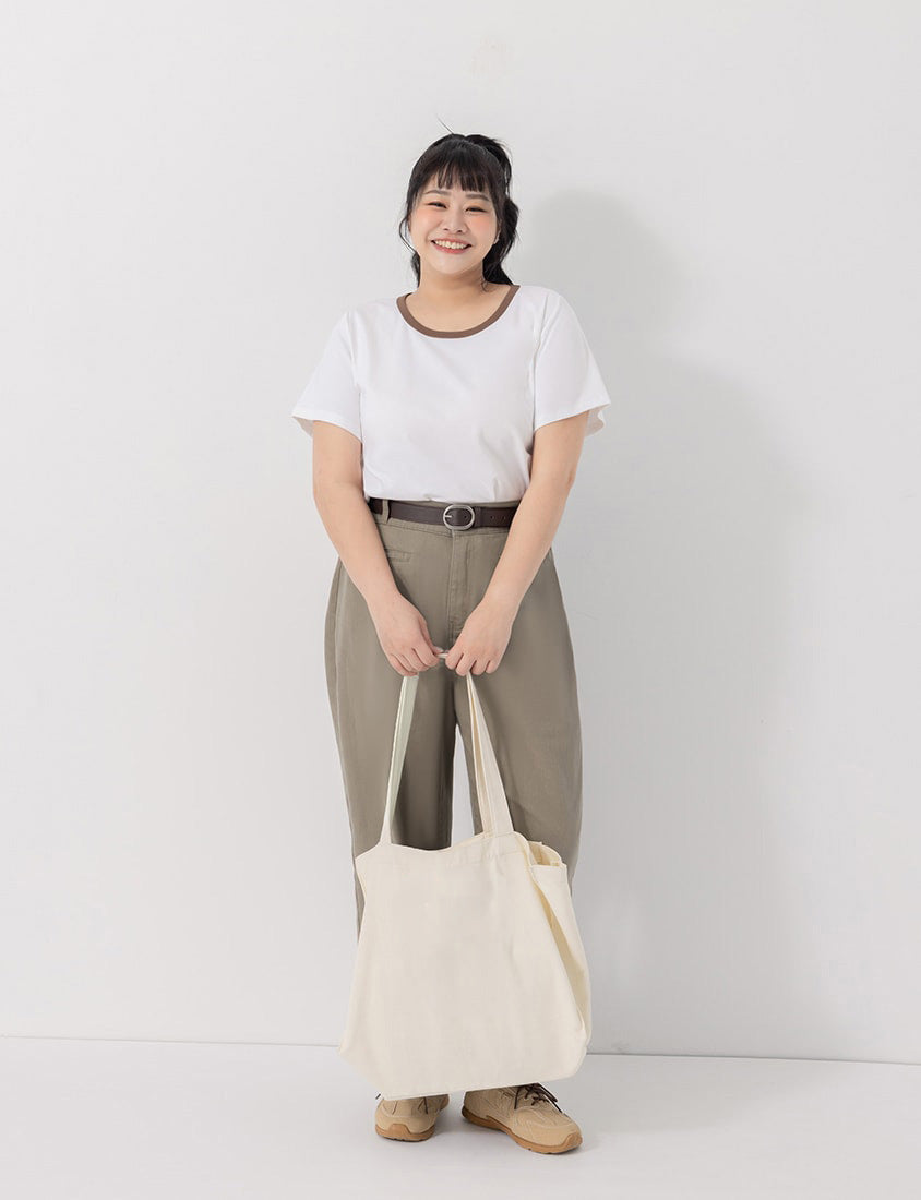 Slim Fit Wide Waistband Twill Plus Size Boyfriend Pants