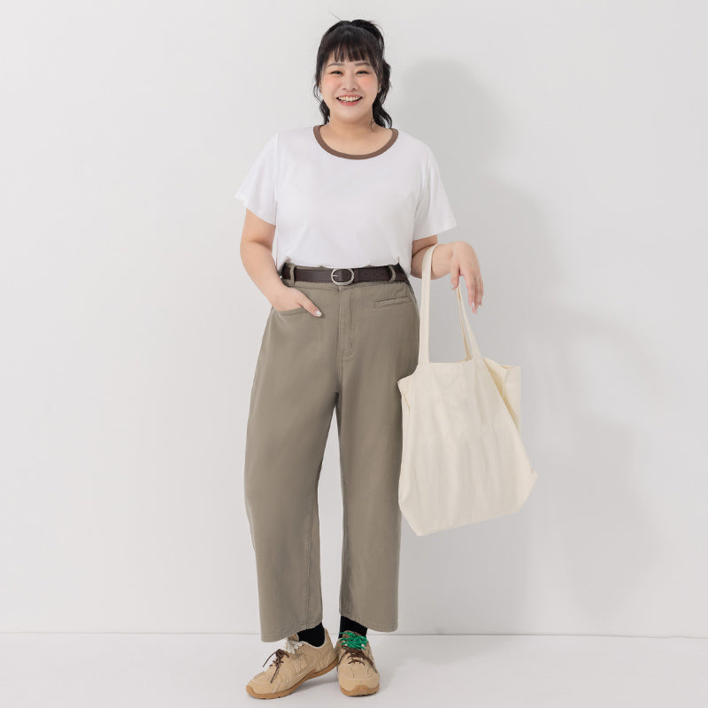 Slim Fit Wide Waistband Twill Plus Size Boyfriend Pants