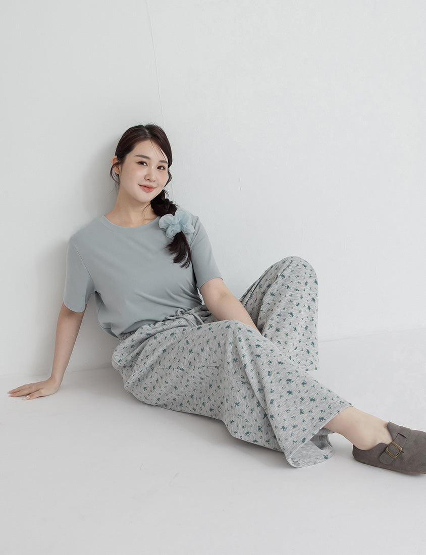 Floral Cloud Cotton Drawstring Plus Size Pants