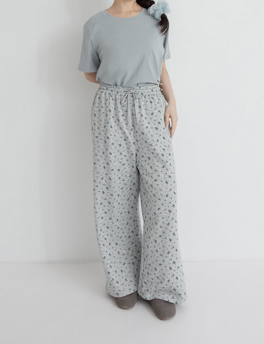Floral Cloud Cotton Drawstring Plus Size Pants