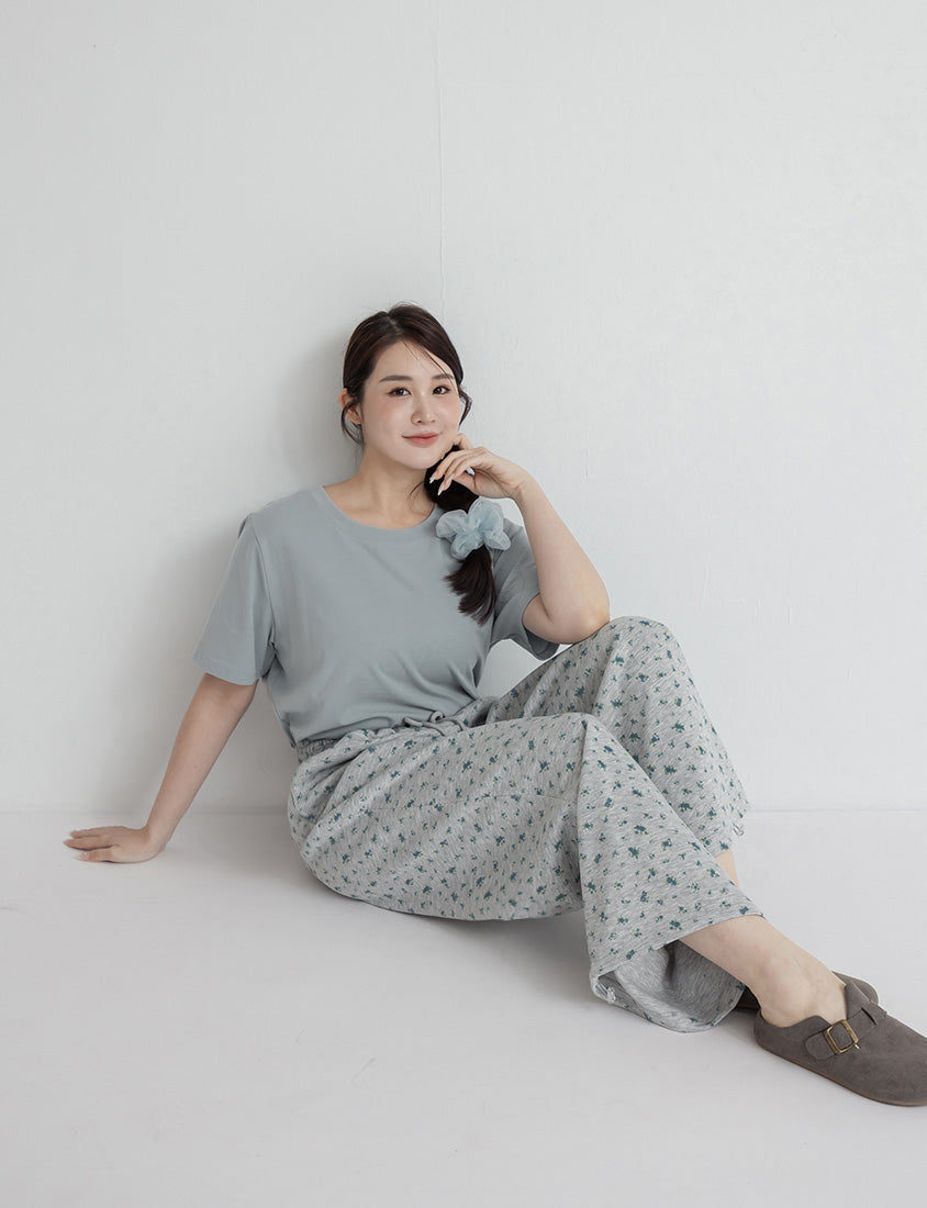 Floral Cloud Cotton Drawstring Plus Size Pants