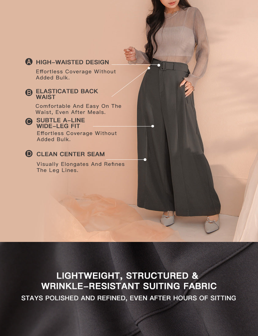 MISS. Tailored Wrinkle-Resistant Plus Size Wide Leg Pants (With Belt)