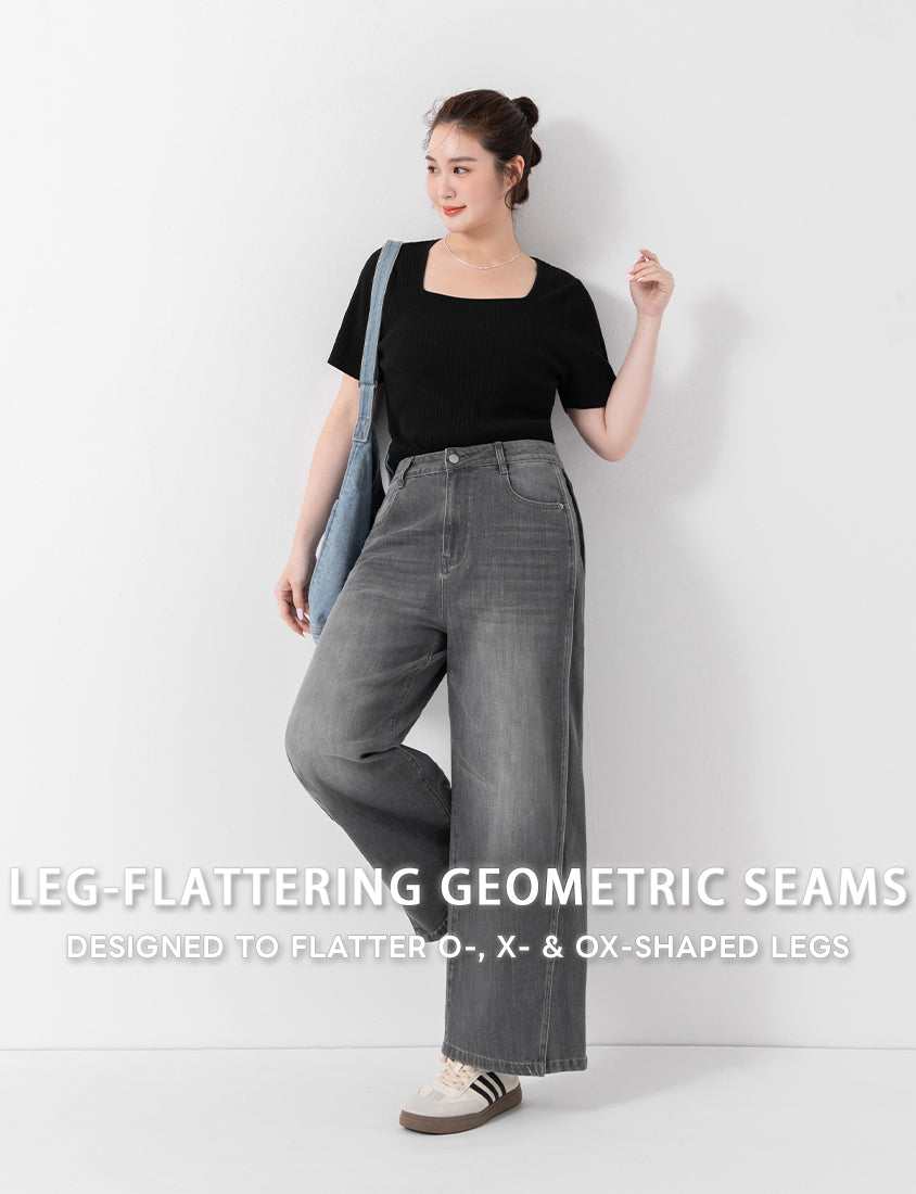 Geometric Seams Panel Slimming Plus Size Jeans