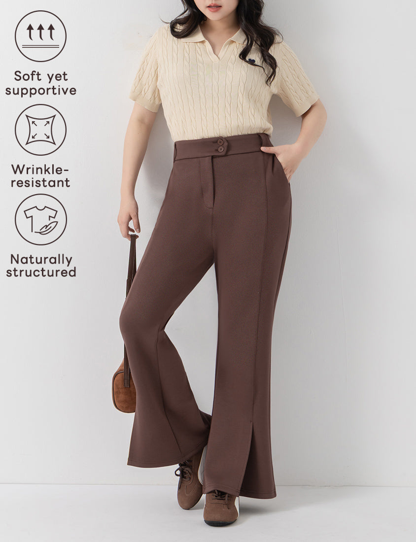 QQ Yogurt Touch Cotton Asymmetric Double-Button Plus Size Flare Pants
