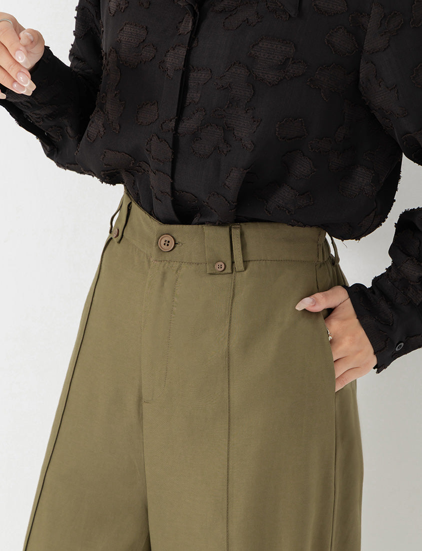 MISS. Lyocell Twill Topstitched Plus Size Trousers
