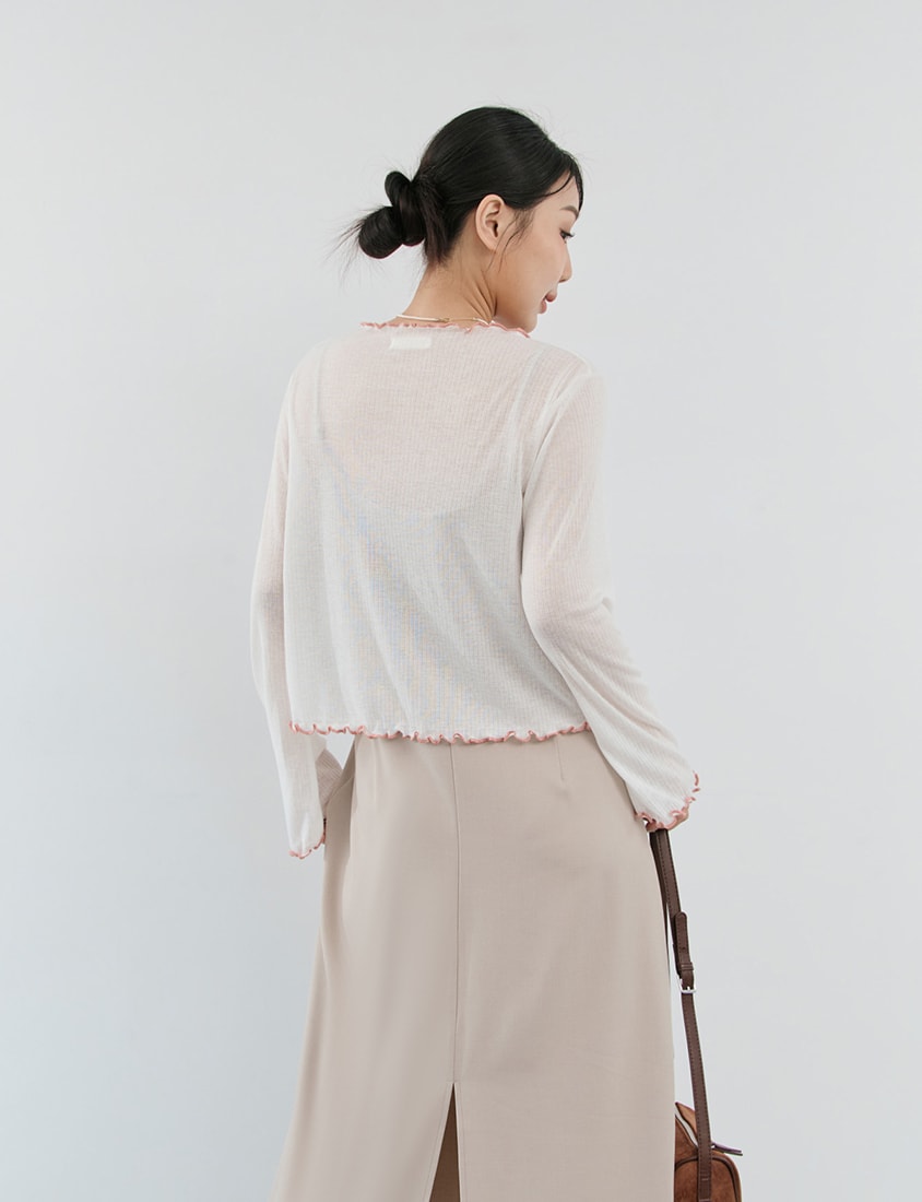 MISS. Contrast Ruffle Tie-Front Plus Size Cardigan