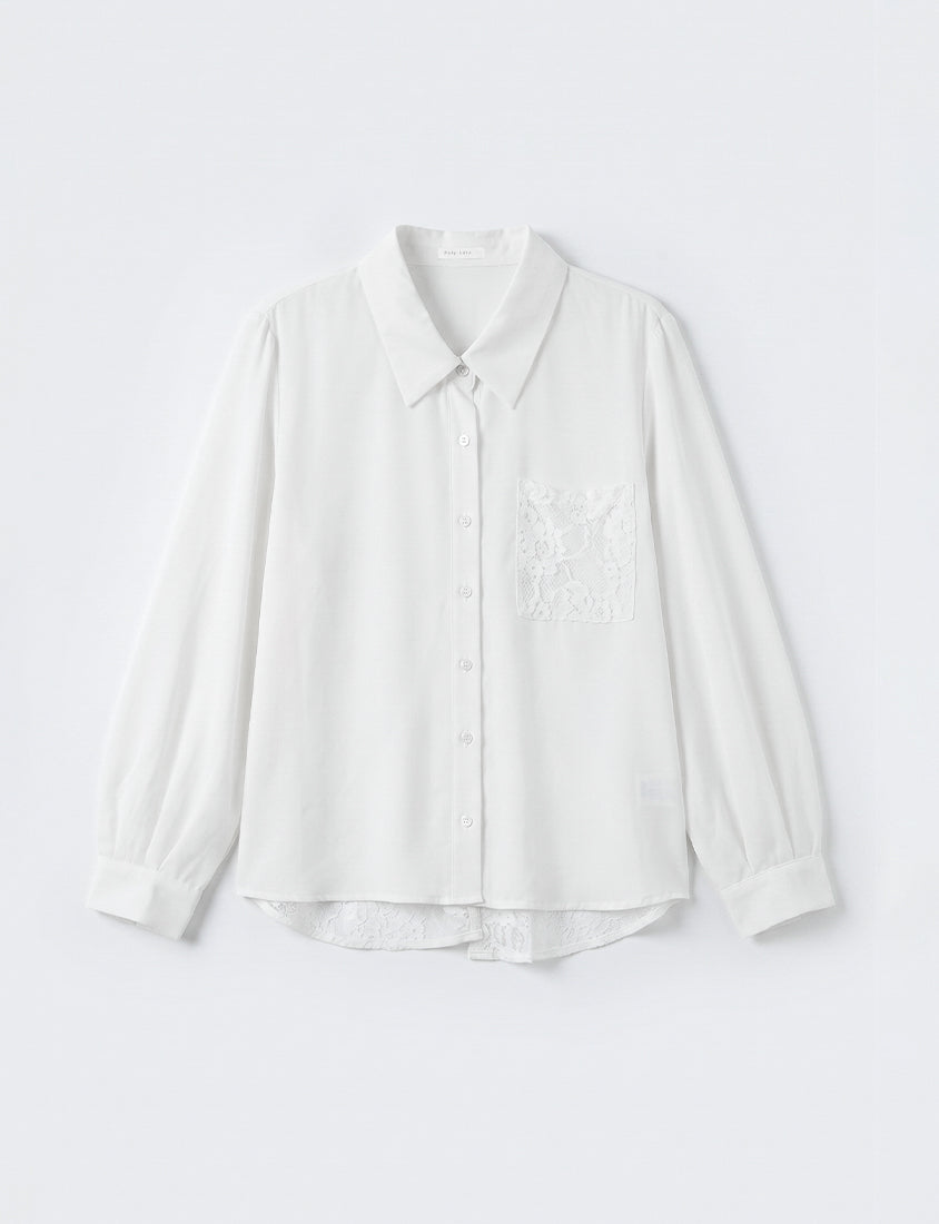 Elegant Lace Patchwork Semi-Sheer Chiffon Plus Size Shirt