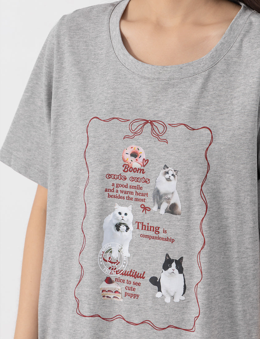 Cute Cat Print Oversized Plus Size Tee