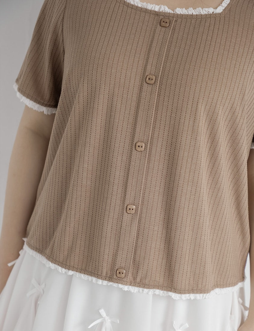 Lace Square Neck Waffle Plus Size Knit Top