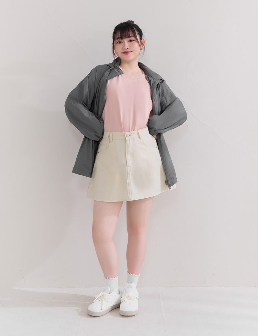 Casual Twill Cotton A-Line Plus Size Mini Skirt