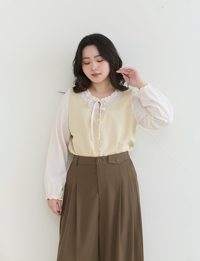 Romantic Ruffle Collar Faux Two Piece Plus Size Top