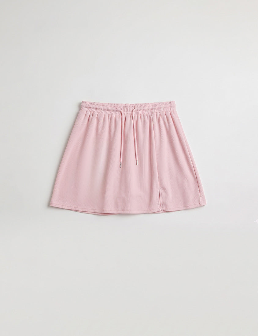 Soft Stretch Cotton Side Slit Drawstring Plus Size Mini Skirt