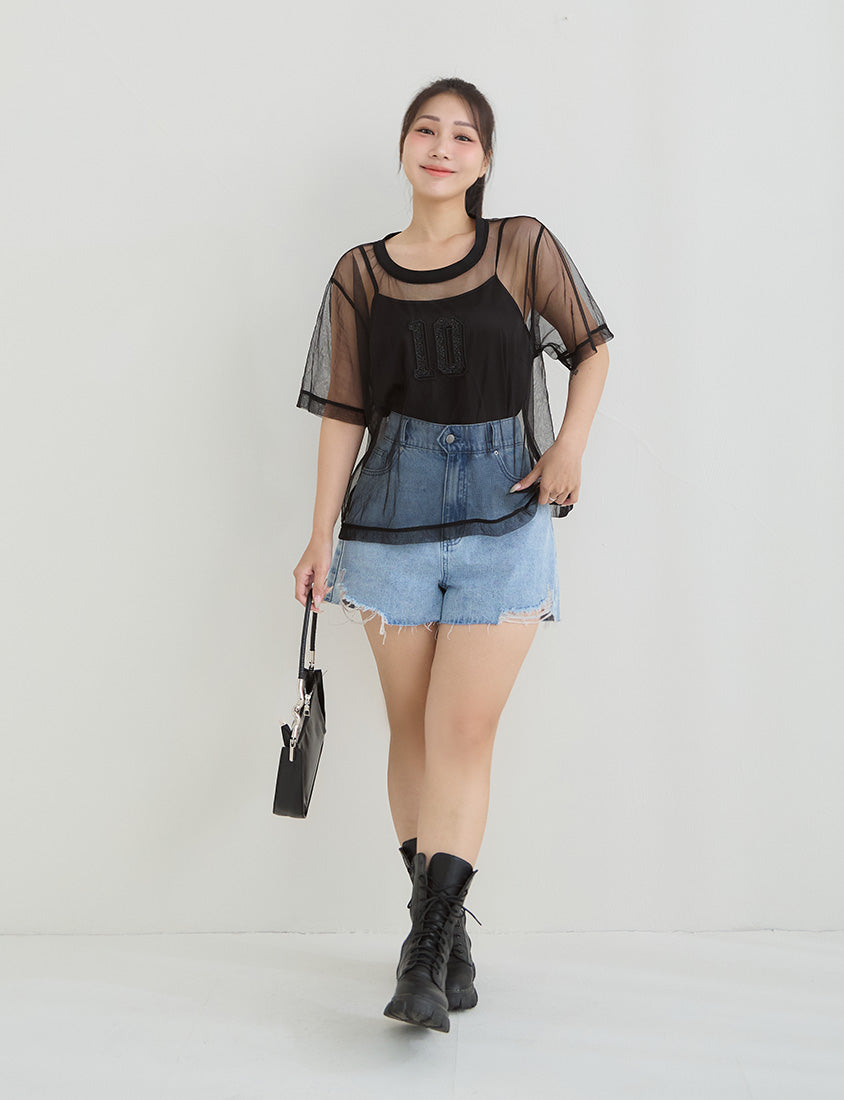 Sheer Mesh Sporty Top & Tank Plus Size Set