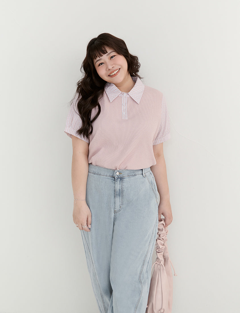 Waffle Knit Contrast Stripe Plus Size Top