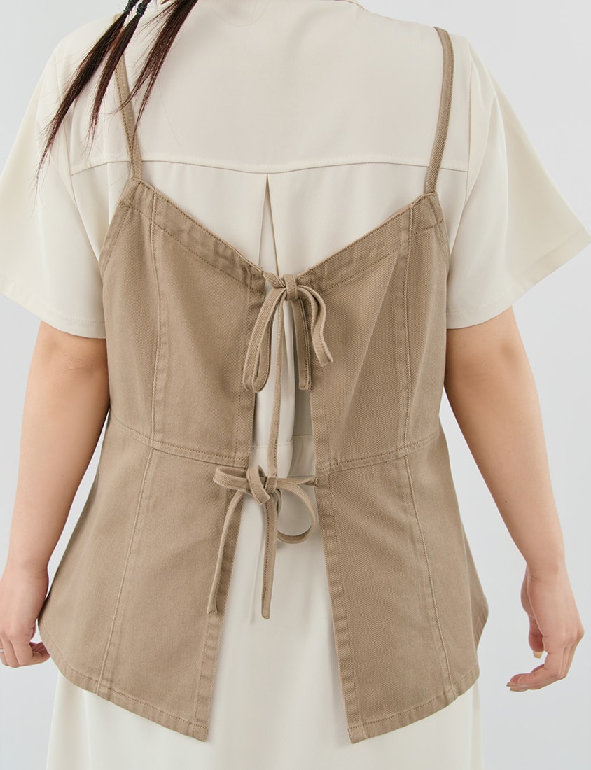 Adjustable Tie Strap Twill Layering Plus Size Camisole Vest
