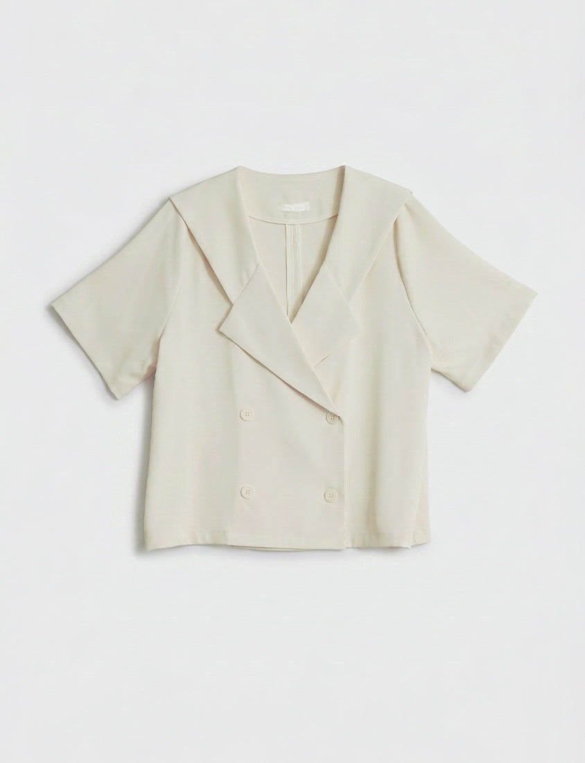 MISS. Silky Cooling Sailor Collar Plus Size Blazer