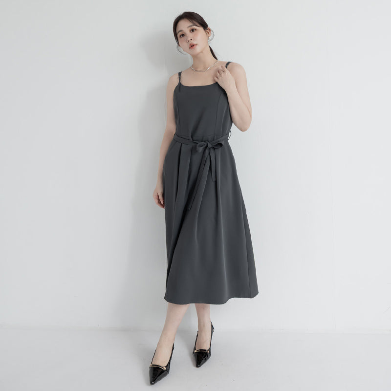 MISS. Silky Cool Refined Cami Strap Plus Size Maxi Dress (With Waist Belt)