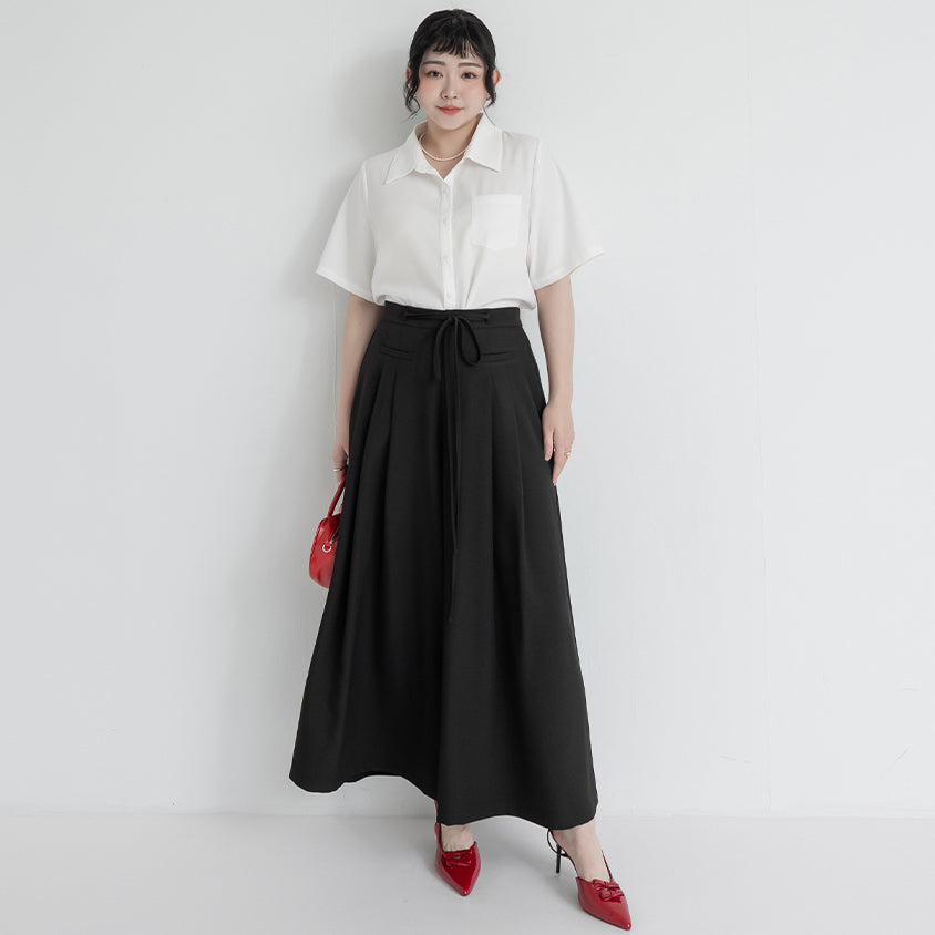 MISS. Pleated Cropped Plus Size Wide Leg Pants (With Waist Tie)