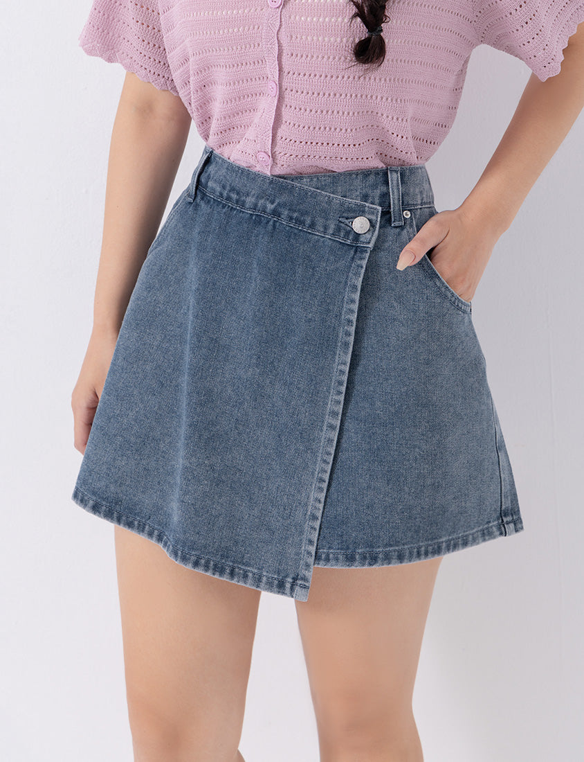 Slim Fit A-Line Wrap Plus Size Denim Skort