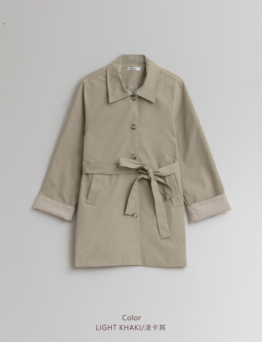 MISS.Korean Style Textured Mid-Length Plus Size Trench Coat (With Belt)
