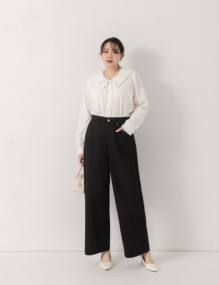 MISS. Elegant Velvet Collar Plus Size Long Sleeve Shirt