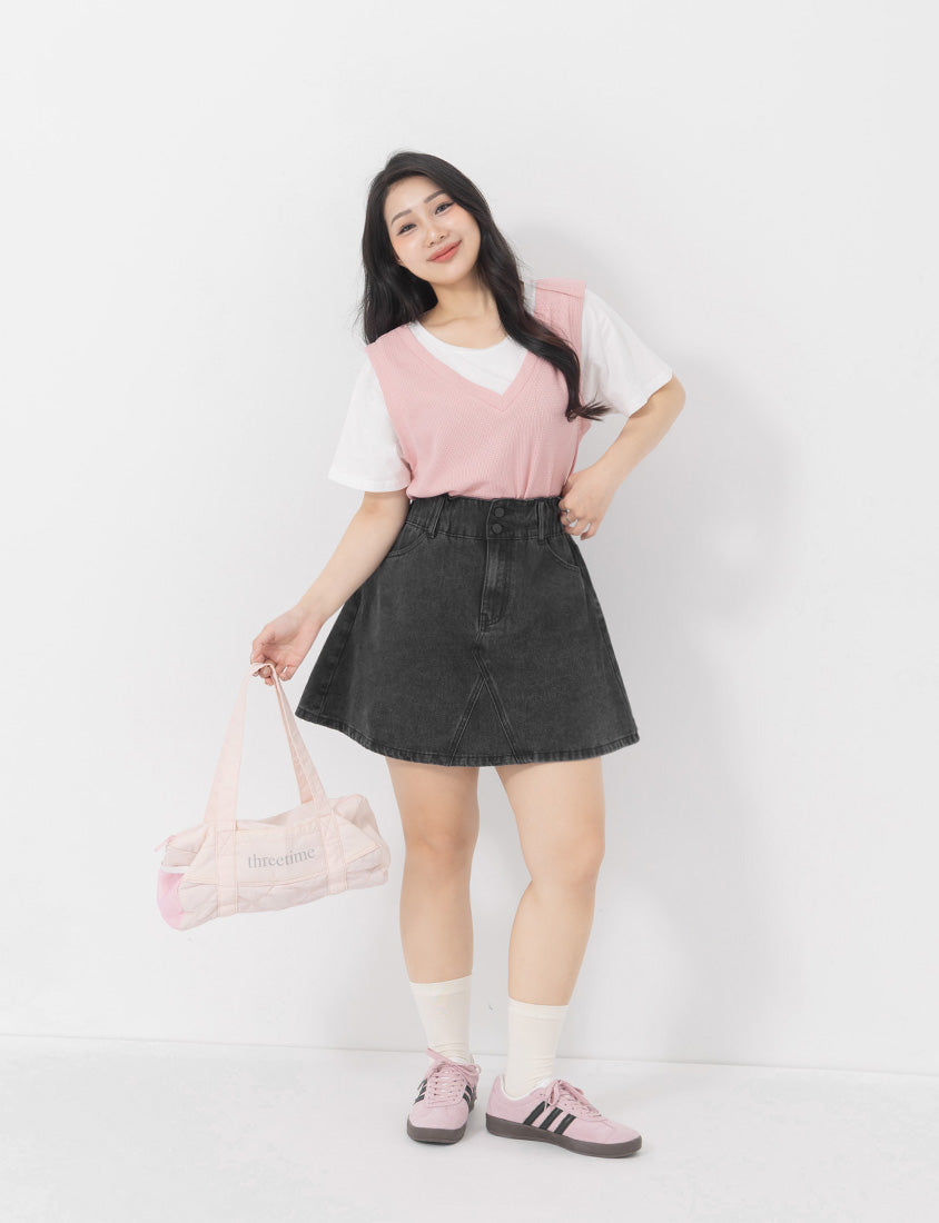 Ultra High Waist Tummy Flattering Plus Size A-Line Denim Skirt