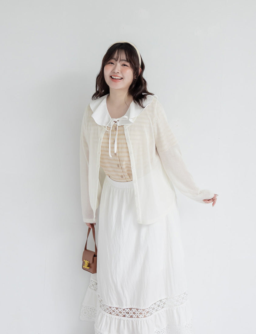 Fresh Contrast Ruffle Plaid Plus Size Shirt