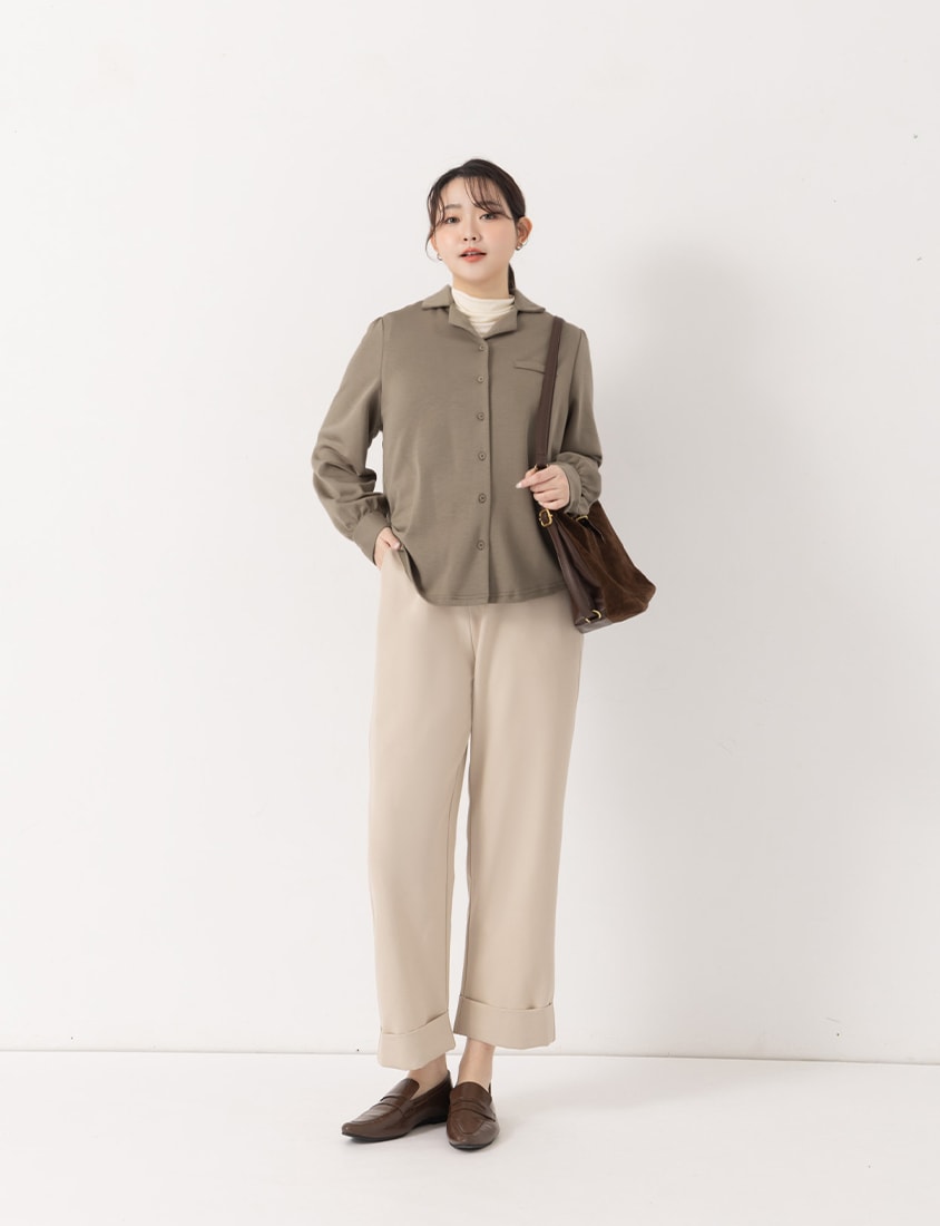 MISS. Korean Style Cloud Cotton Long Sleeve Plus Size Cuban Collar Shirt