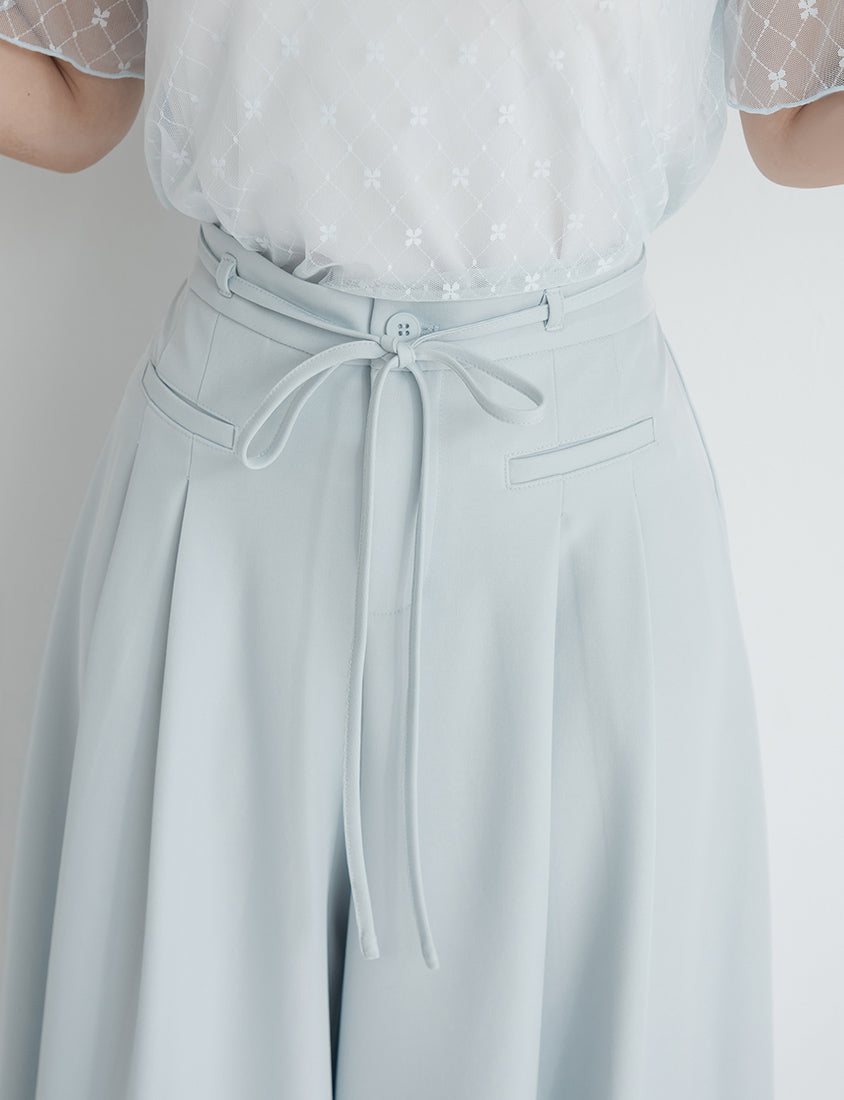 MISS. Pleated Cropped Plus Size Wide Leg Pants (With Waist Tie)