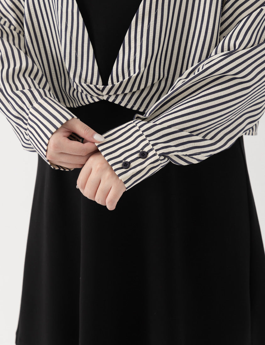 Faux Two Piece Cloud Cotton Contrast Stripe Plus Size Dress