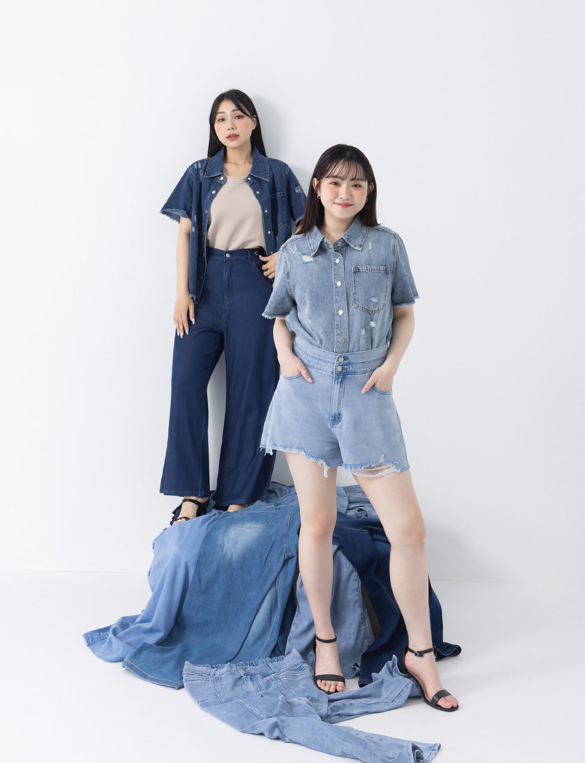 Tencel Silky Denim Distressed Plus Size Shirt Jacket