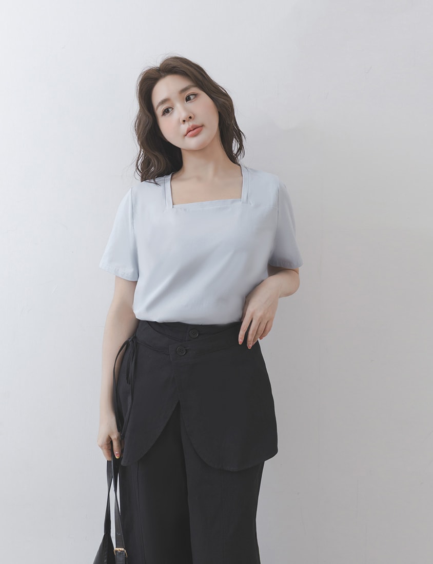 Layered Twill Plus Size Wide-Leg Pants (with Skirt Panel)