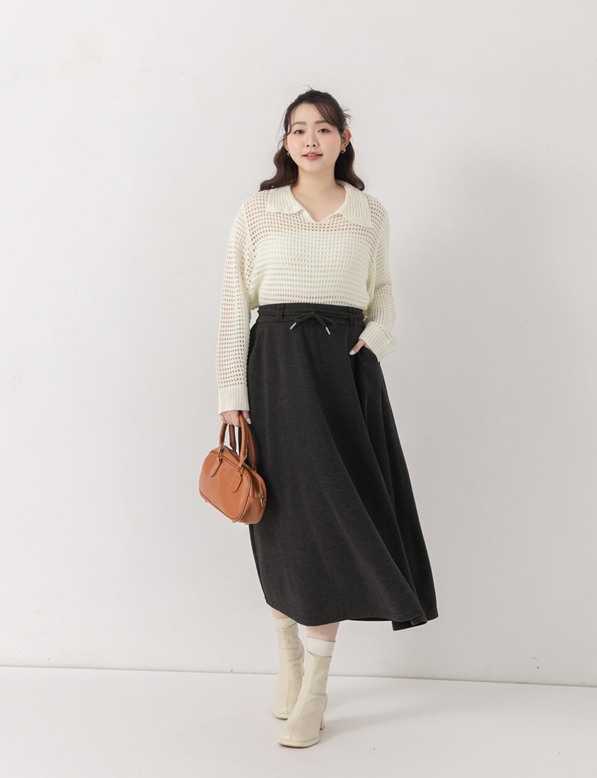 Anti-Pilling Cutout Hollow Collar Plus Size Knit Top