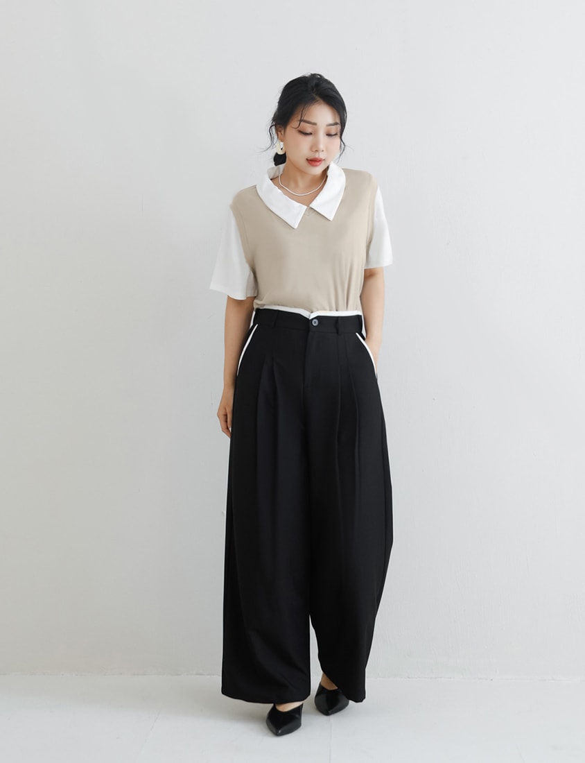 MISS. Contrast Waist Pleated Plus Size Trousers