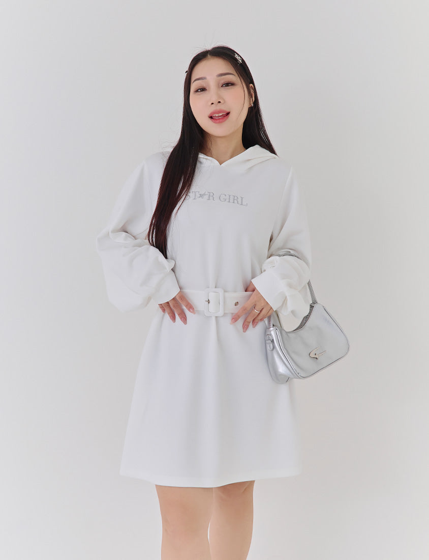 Shiny Girl Embroidered Plus Size Cloud Cotton Dress (With Belt)